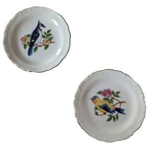 Vintage Blue Jay & Goldfinch Bird Decorative Plate Set - 3.75"